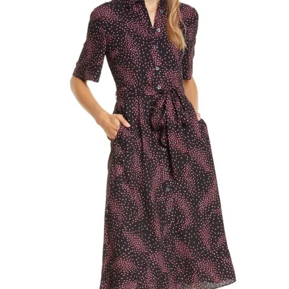 Kate spade 8 meadow smocked midi dress shirt dress - Picture 2 of 8